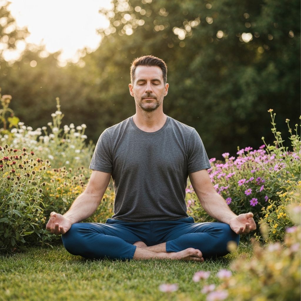 Man practicing yoga and meditation in nature